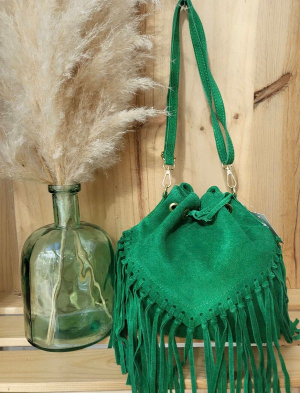 Fringes bag suède - groen
