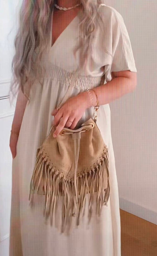 Fringes bag suède - beige