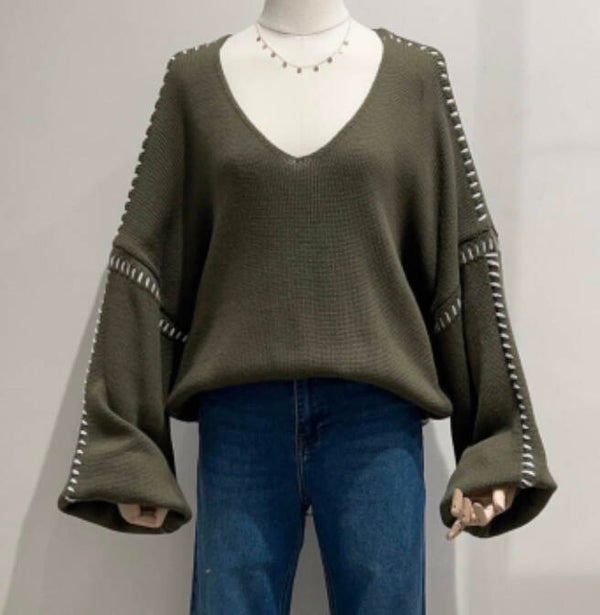 Trui witte stiksels - 3 kleuren