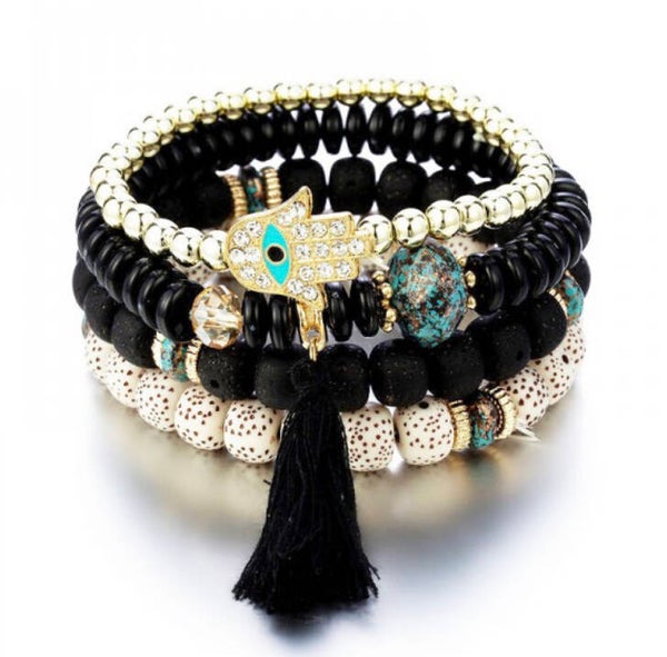 Armband set Hamsa - zwart