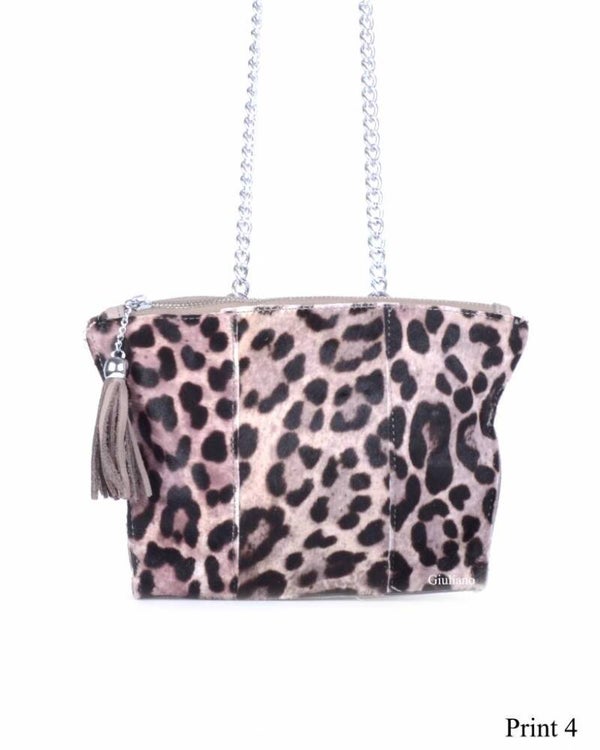 Leopard leather bag - grijs small