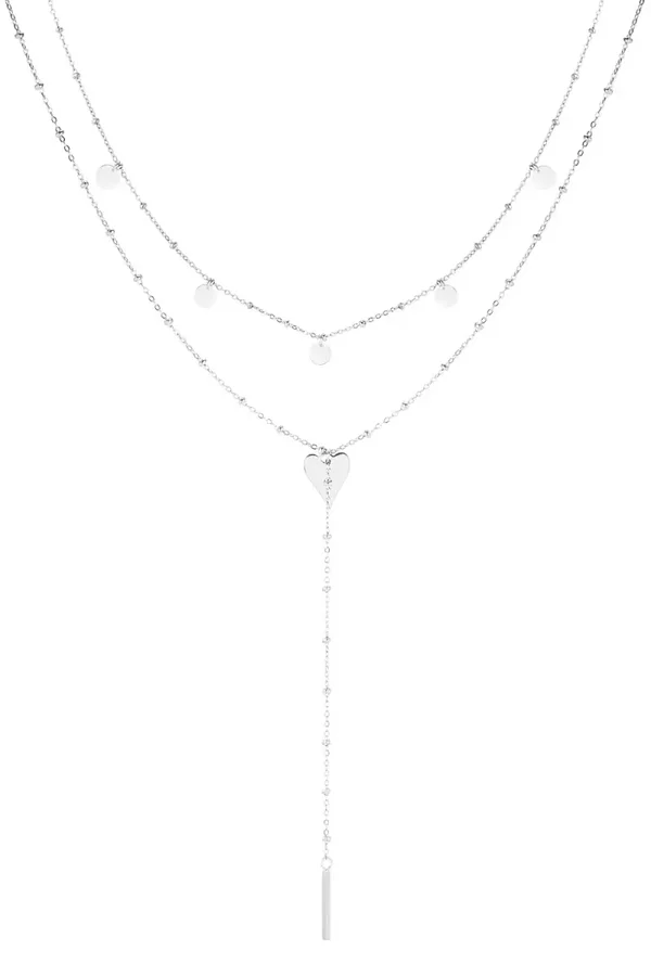 Long heart ketting - Zilver