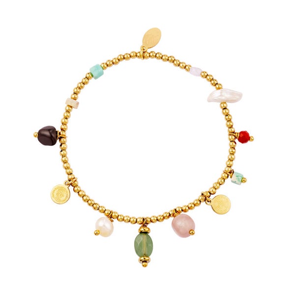 Mixed beads armband goud