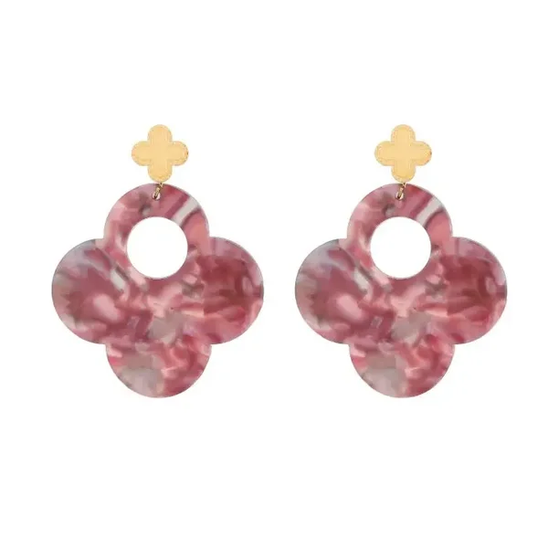 Oorbellen purple clover - Goud
