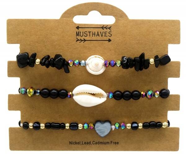 Armband set shells - zwart