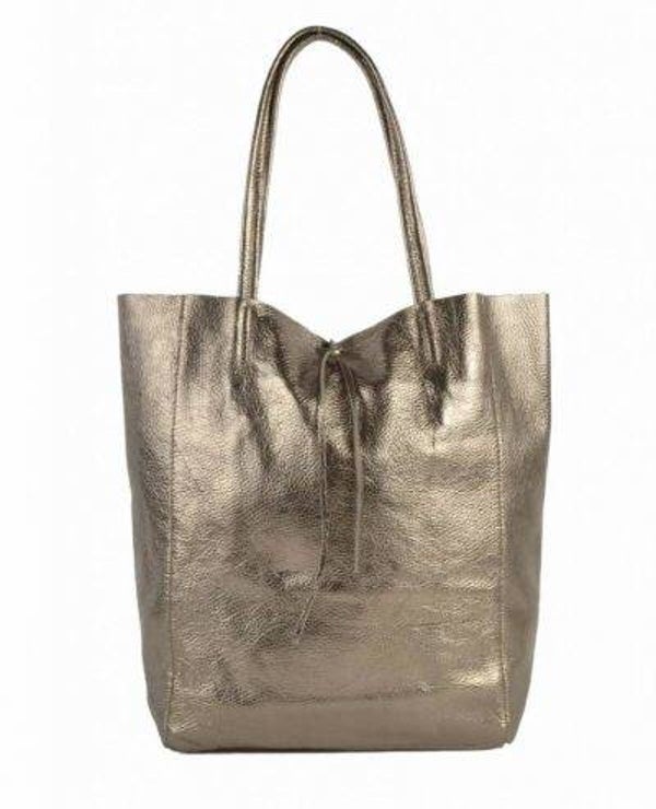Lederen shopper metaillic brons