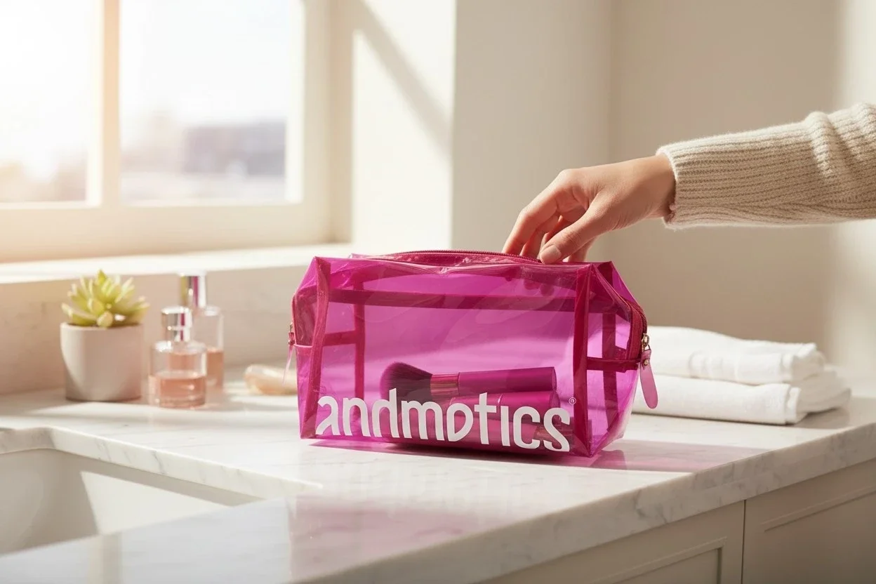 Andmetics Transparante Beauty Bag Roze