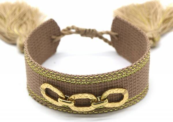 Woven link beige - goud armband