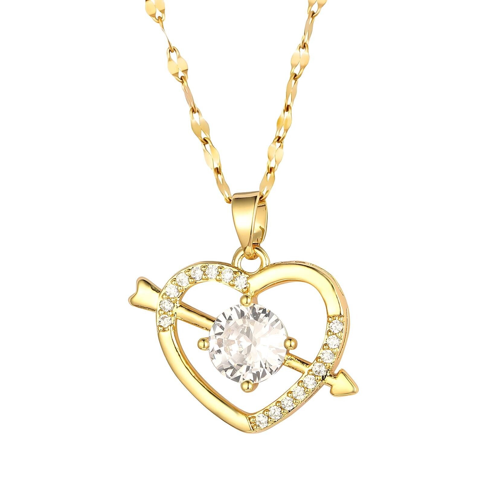 Collana "Cuore" in Acciaio Placcato Oro 18 Carati Con Zirconi Cubici Inseriti