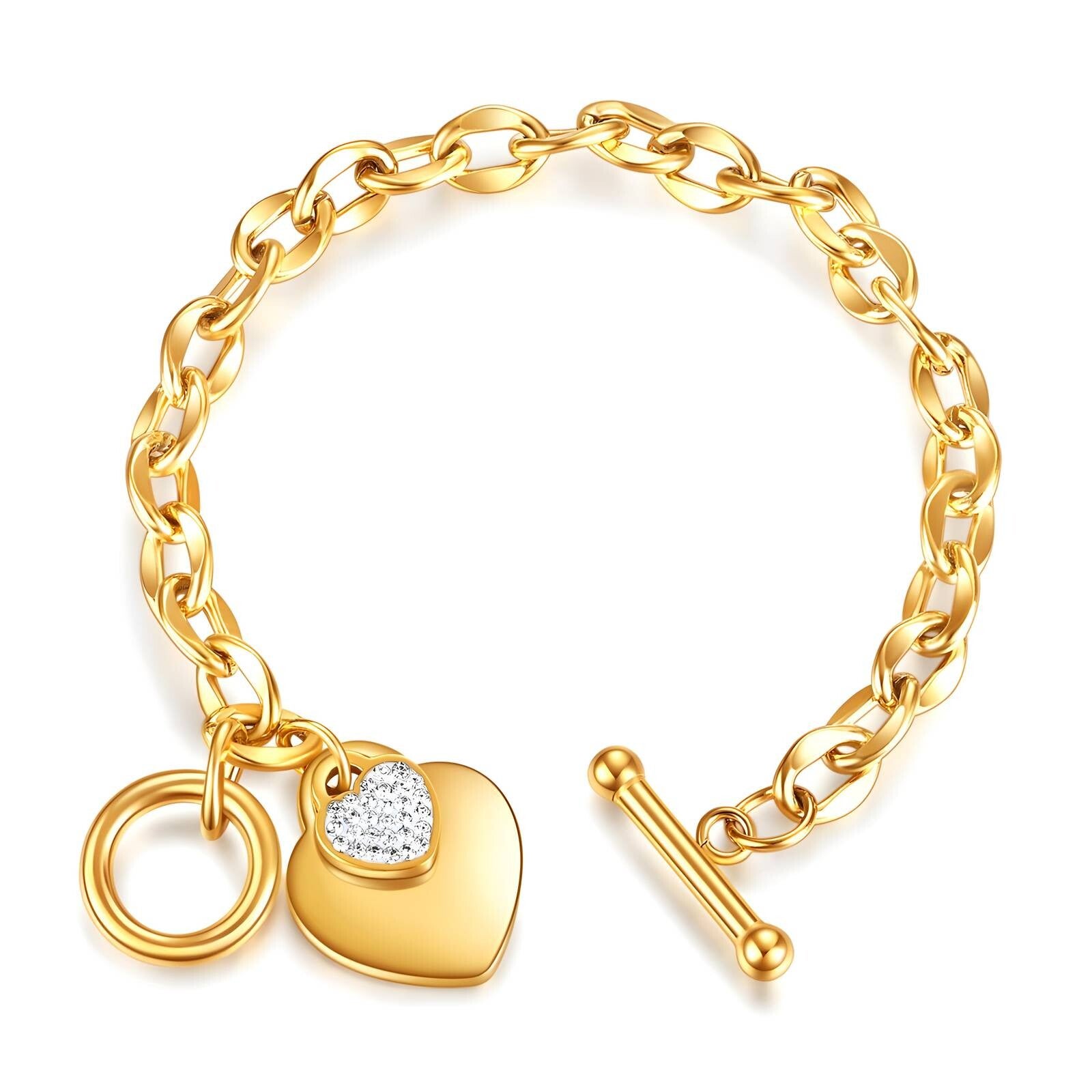Bracciale "Cuori" in Acciaio Placcato Oro 18 Carati con Zirconi Cubici Inseriti