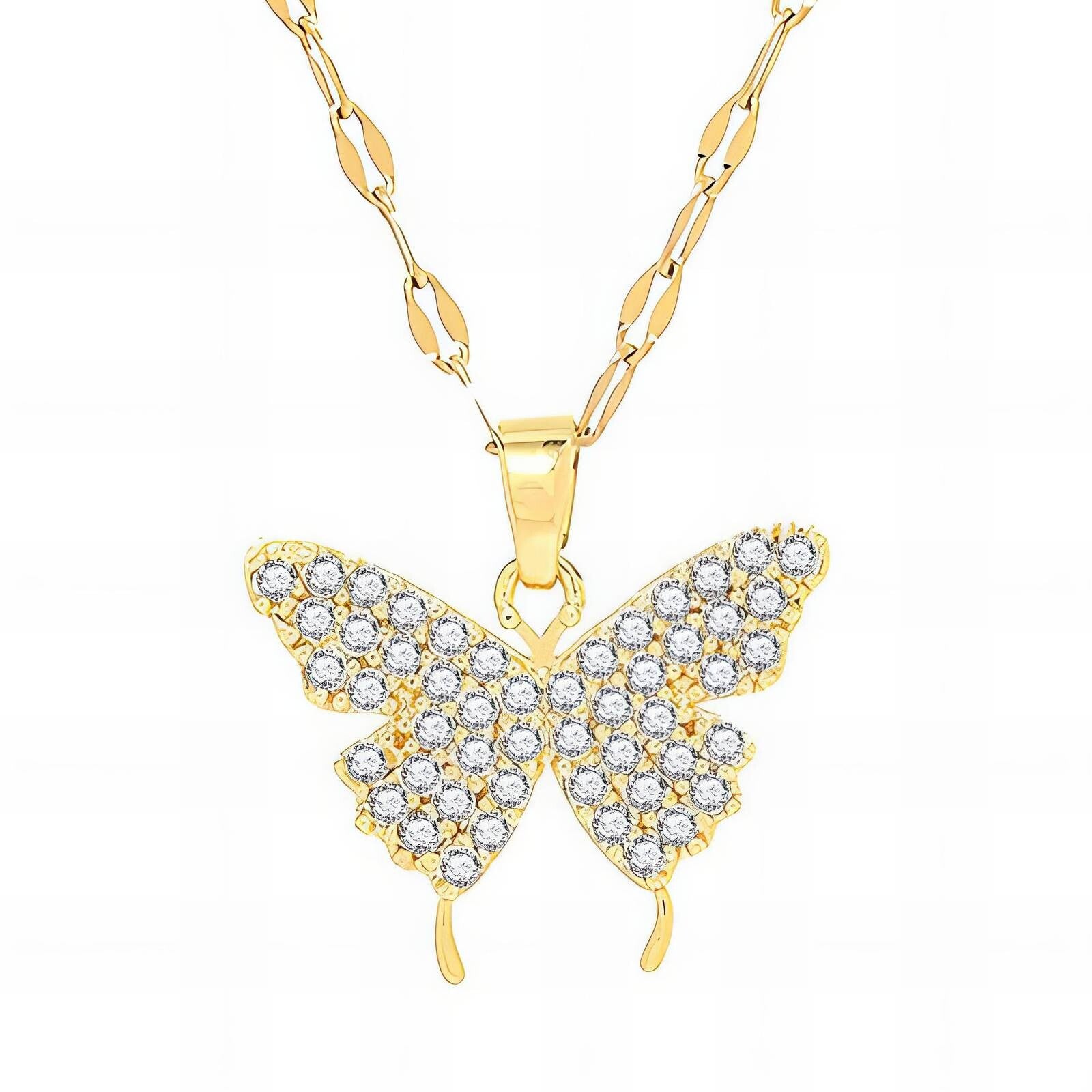 Collana "Farfalla" in Acciaio Placcato Oro 18 Carati con Zirconi Cubici Inseriti