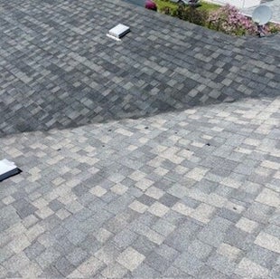 Rejuvenated asphalt shingles with enhanced color after Nano Tech treatment
