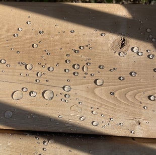 Water beading on treated wood deck using Nano Tech nanotechnology