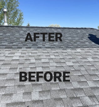 Before and after comparison of rejuvenated asphalt shingles treated with GoNano in Winnipeg