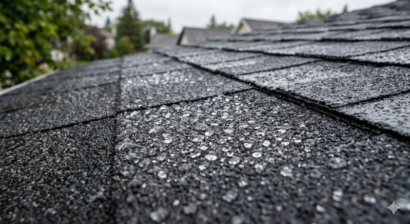 Nano Tech Home Rejuvenation: Asphalt shingles showing water beading after treatement