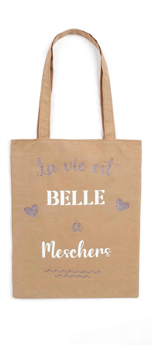 Tote bag sable La Vie est belle à Meschers