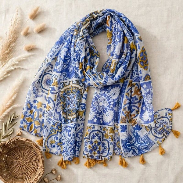 Etole imprimé bohème bleu et jaune