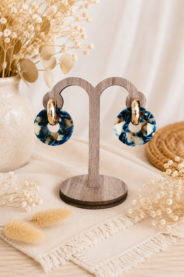 Boucles d'oreilles créoles doré et écailles bleu