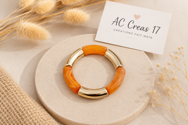 Bracelet en perles orange et doré