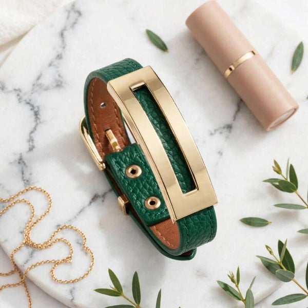 Bracelet ceinture en PU - Plaque dorée - Vert