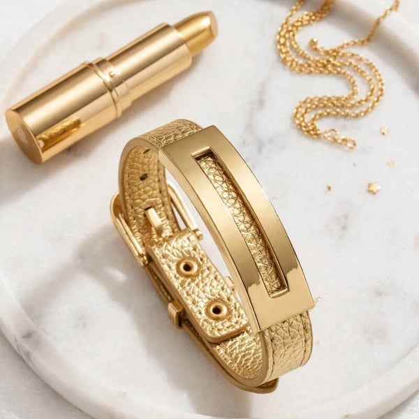 Bracelet ceinture en PU - Plaque dorée - Doré