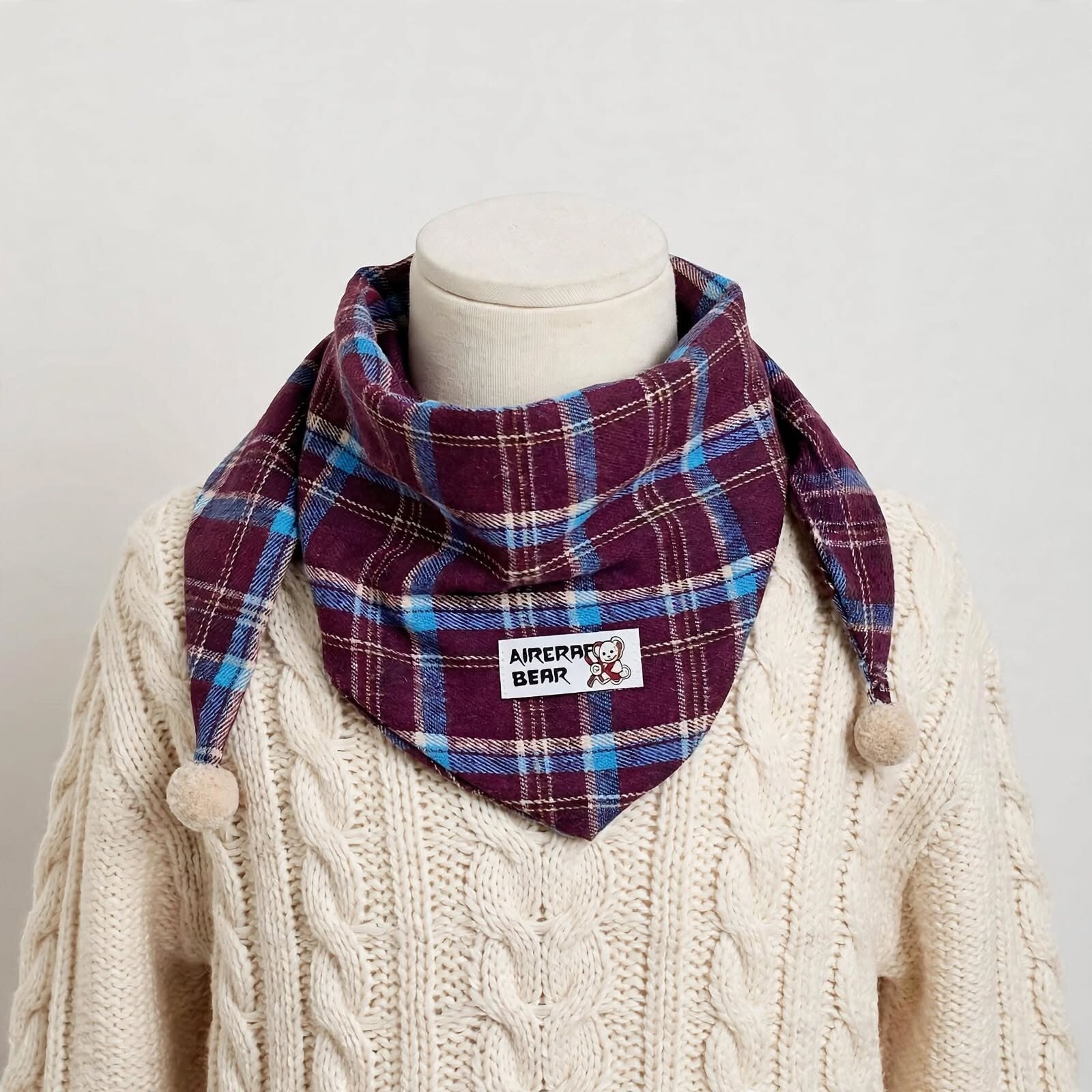 Bandana écharpe enfant tartan bordeaux
