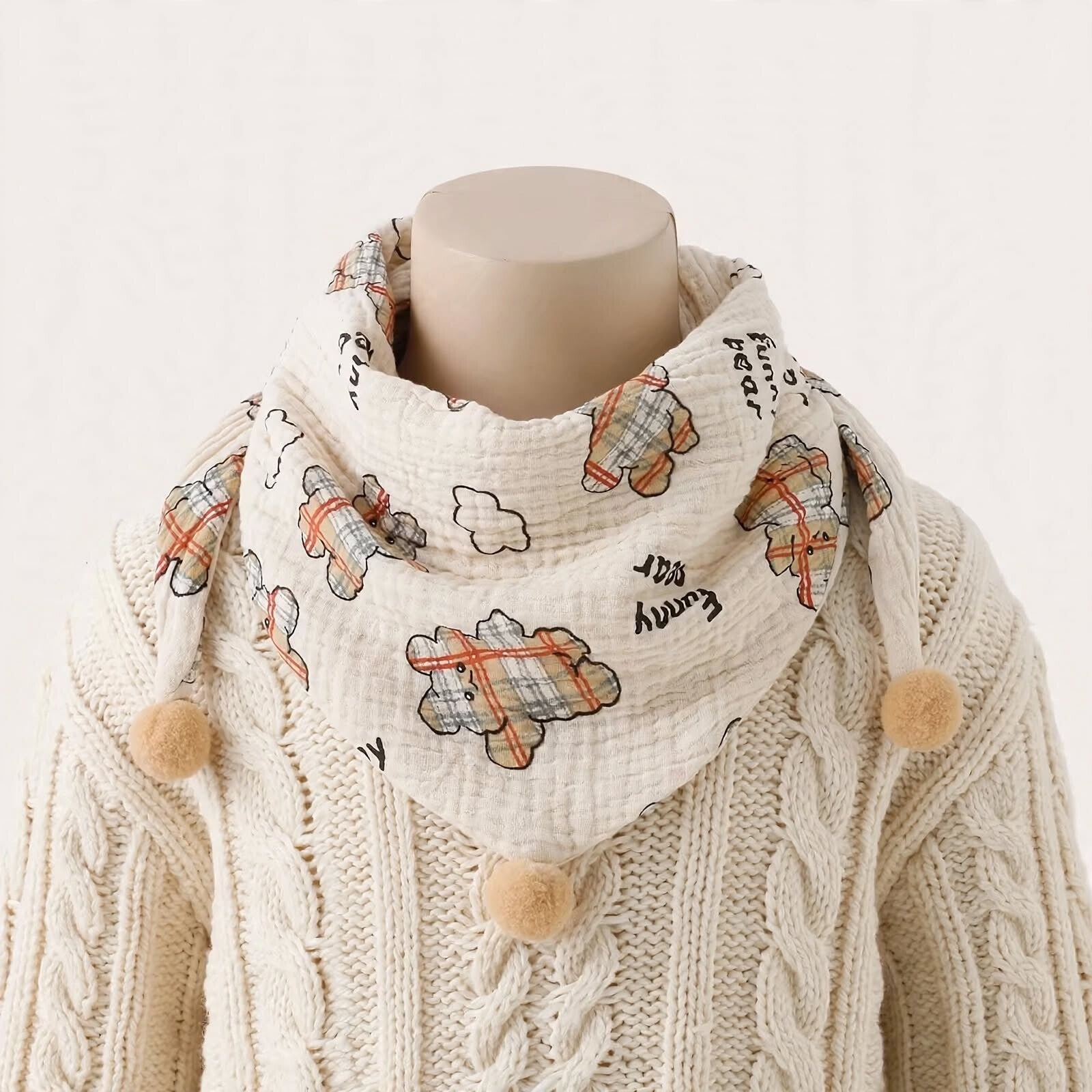 Bandana écharpe enfant oursons beige