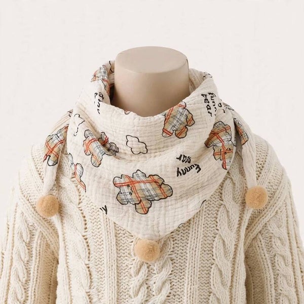 Bandana écharpe enfant oursons beige