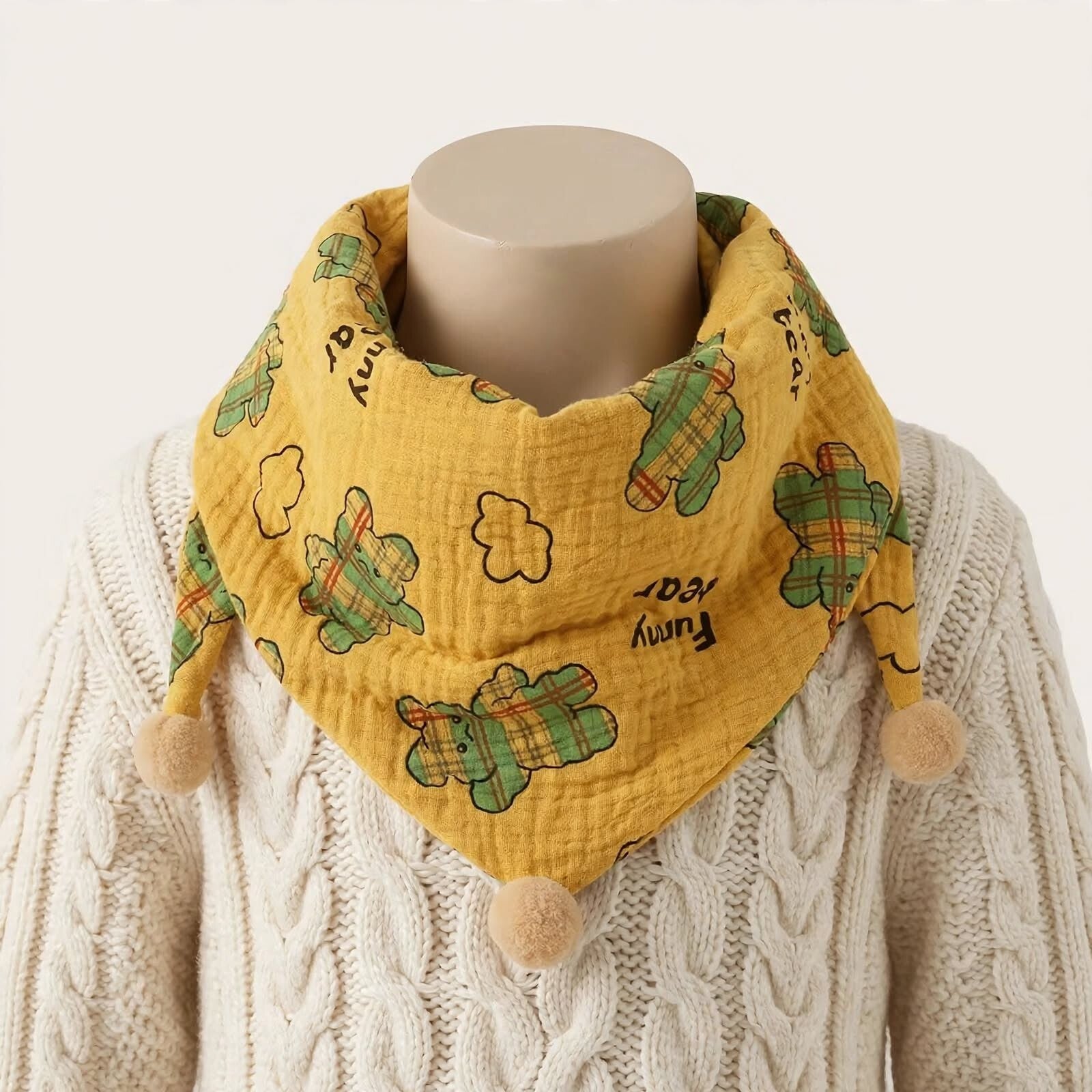 Bandana écharpe enfant oursons moutarde