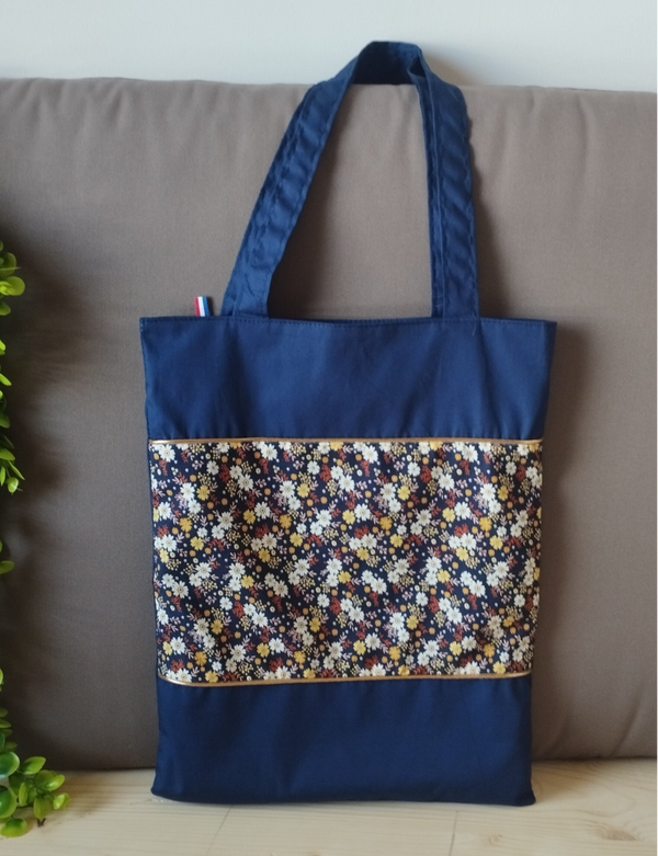 Tote bag marine fleurs jaune