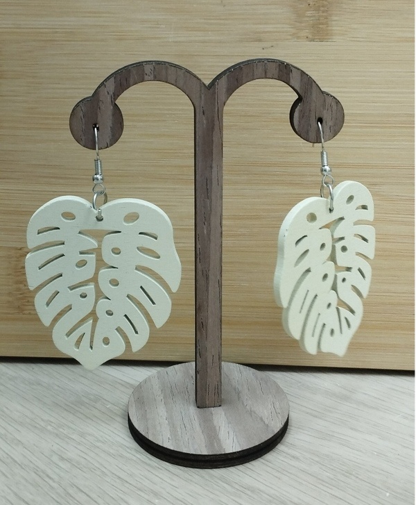 Boucles d'oreilles en bois feuilles Blanc