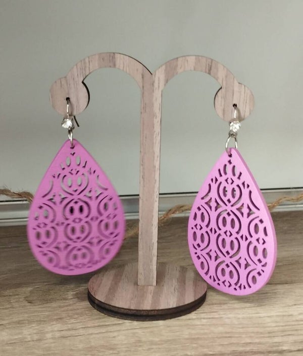 Boucles d'oreilles en bois Fuschia