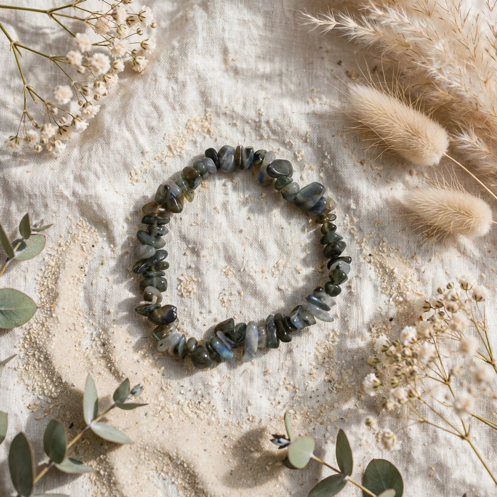 Bracelets en perles chips Kaki
