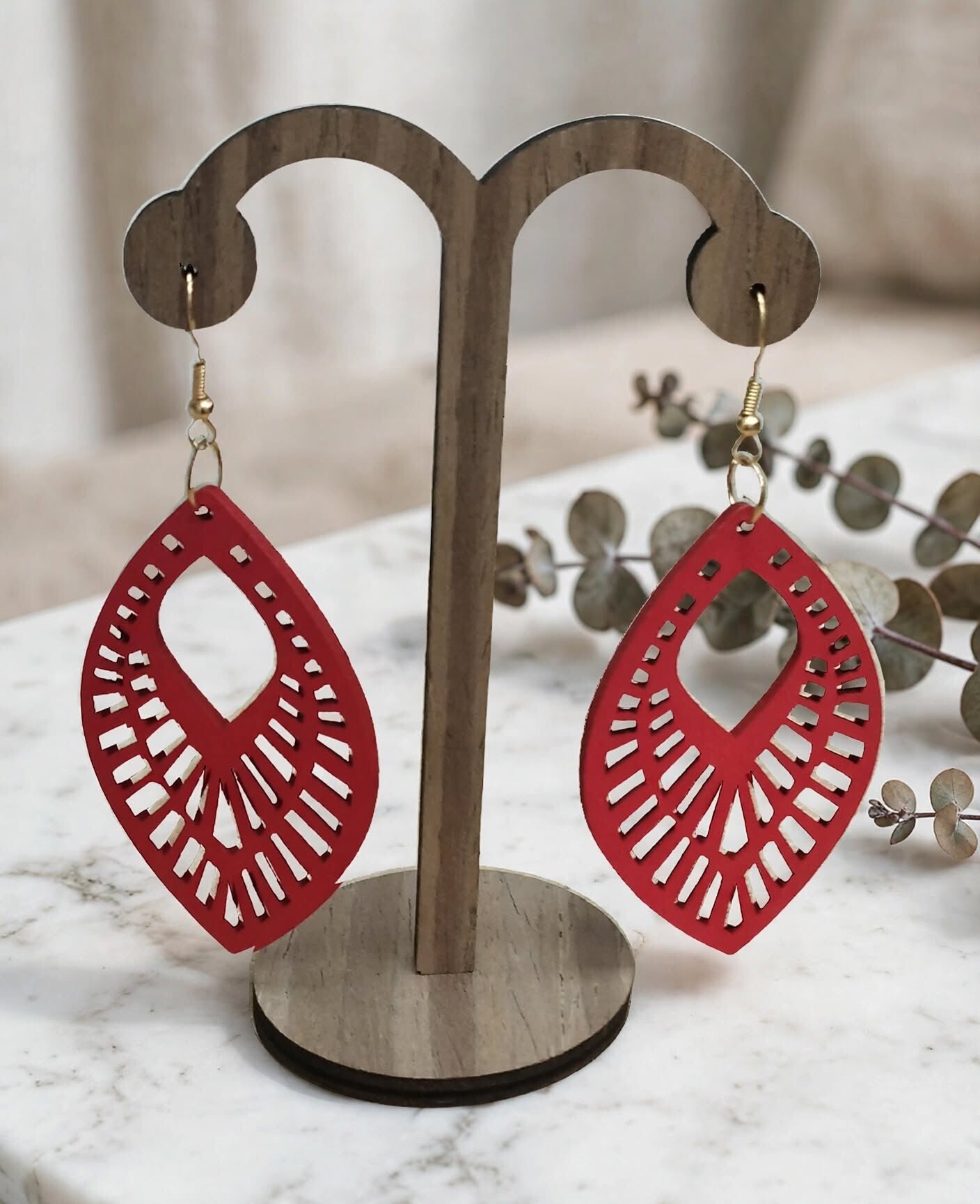 Boucles d'oreilles en bois Rouge