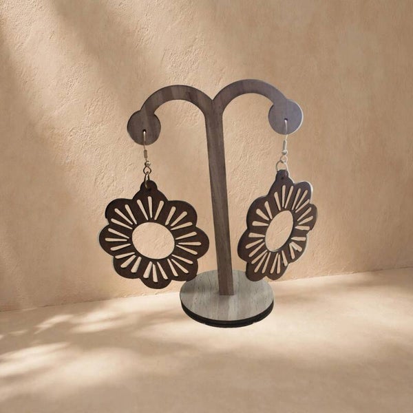 Boucles d'oreilles en bois fleur Marron