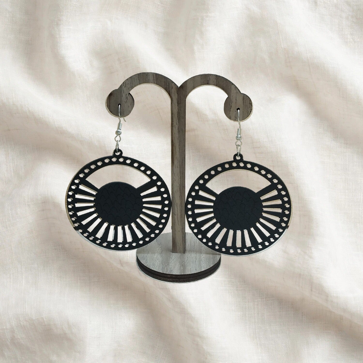 Boucles d'oreilles en bois rond Noir
