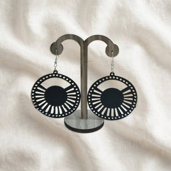 Boucles d'oreilles en bois rond Noir