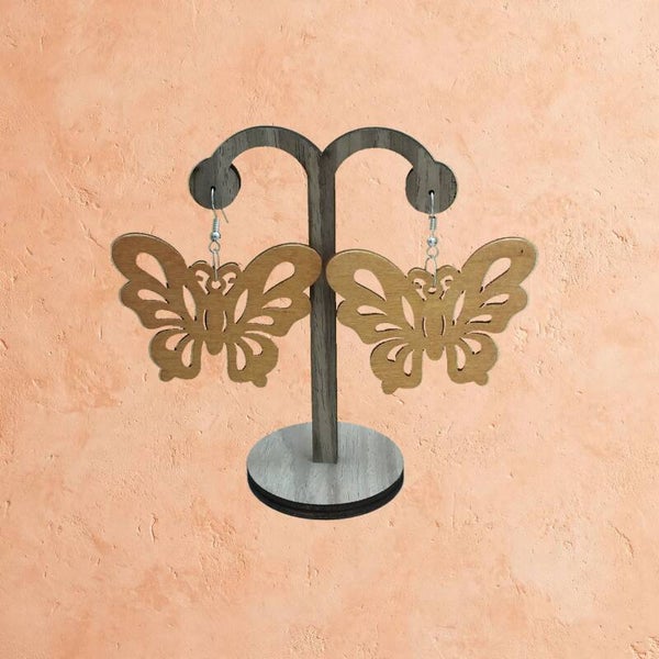 Boucles d'oreilles en bois Papillons Camel