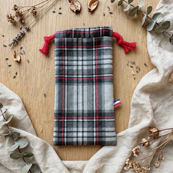Étui à lunettes en tissu - Tartan Écossais Gris