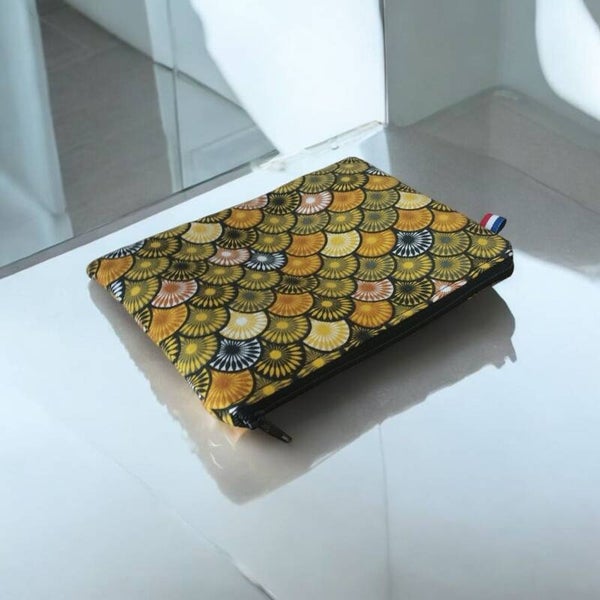 Trousse plate Eventails noir et jaune