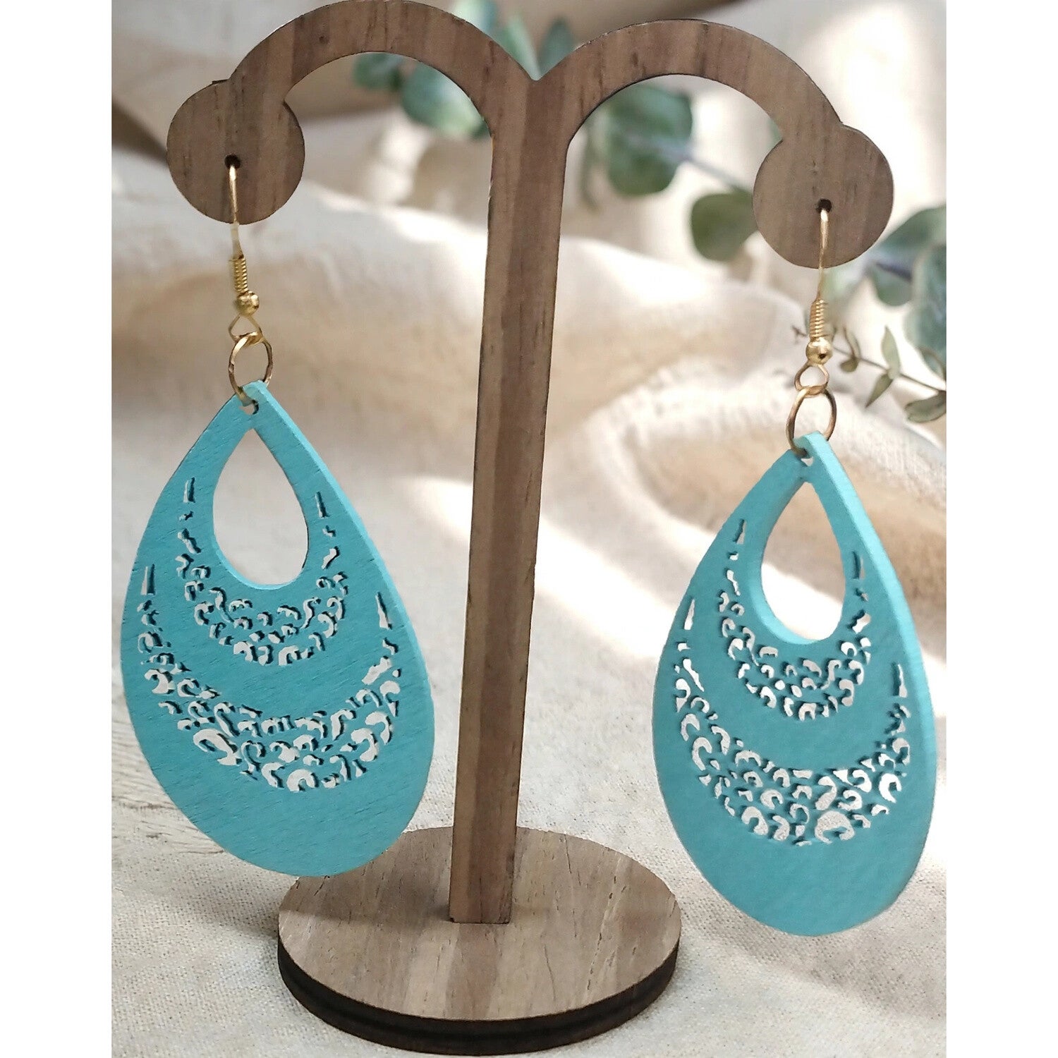 Boucles d'oreilles en bois Turquoise