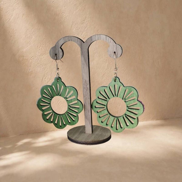 Boucles d'oreilles en bois fleur Vert