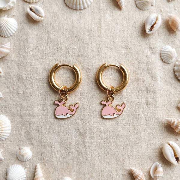 Boucles d'oreilles créoles baleines rose