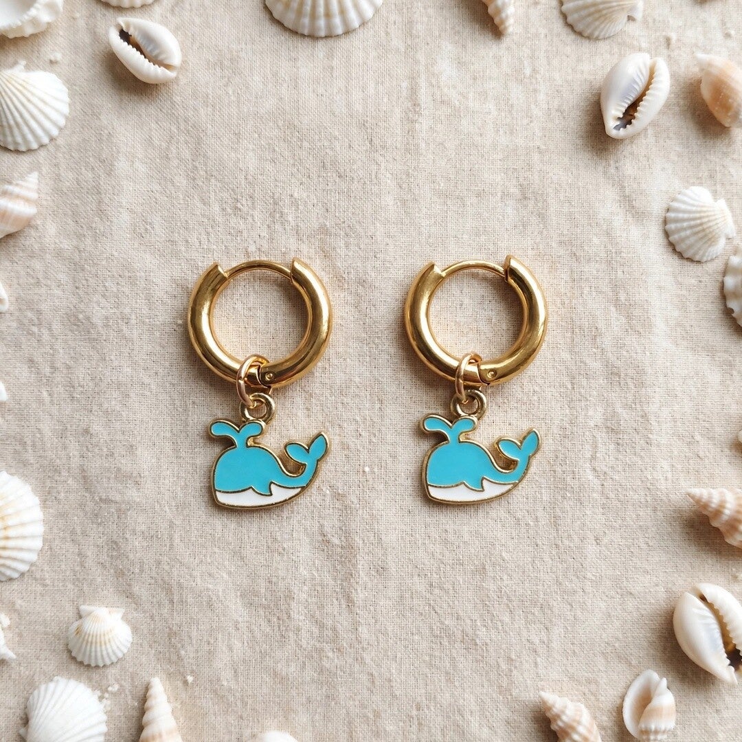 Boucles d'oreilles créoles baleines bleu