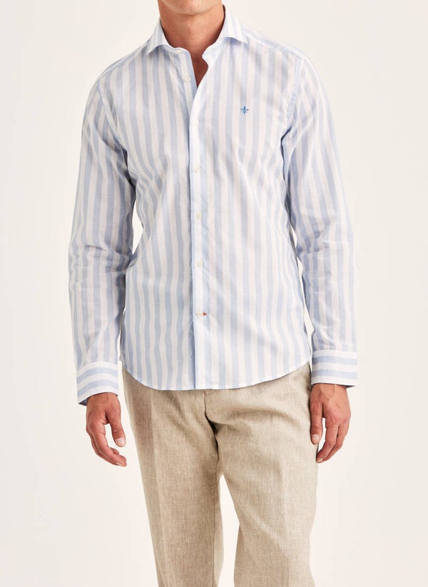 Morris Stockholm Summer Light Weight Stripe Shirt-Slim Blue