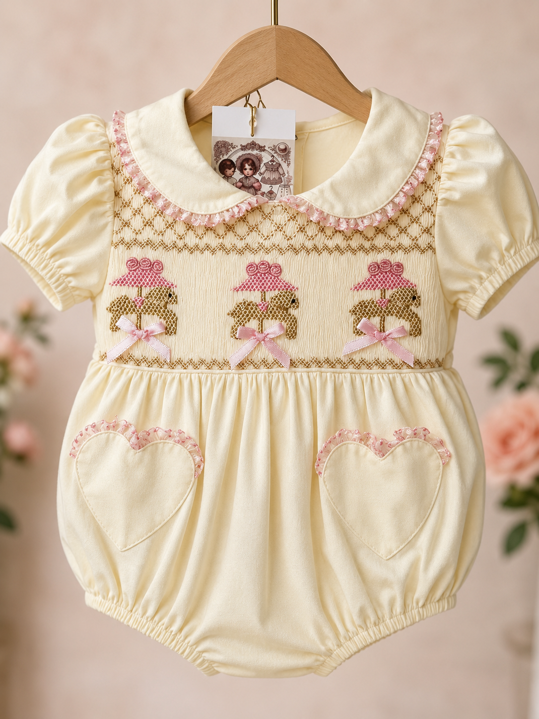 Cream & Pink Pima  Carousel Romper.