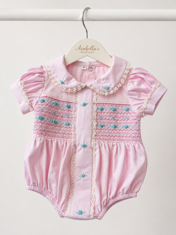 Pima Cotton Pink & Baby Blue Bubble Romper