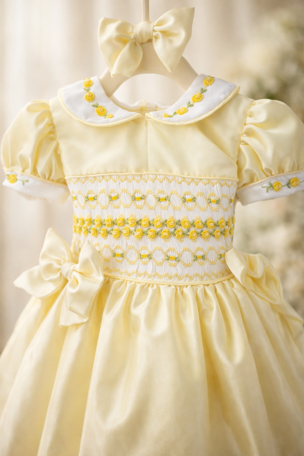 Luxe Cotton / Satin Lemon Bow Dress