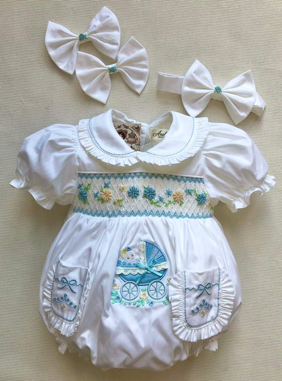 White & Blue Pram Romper