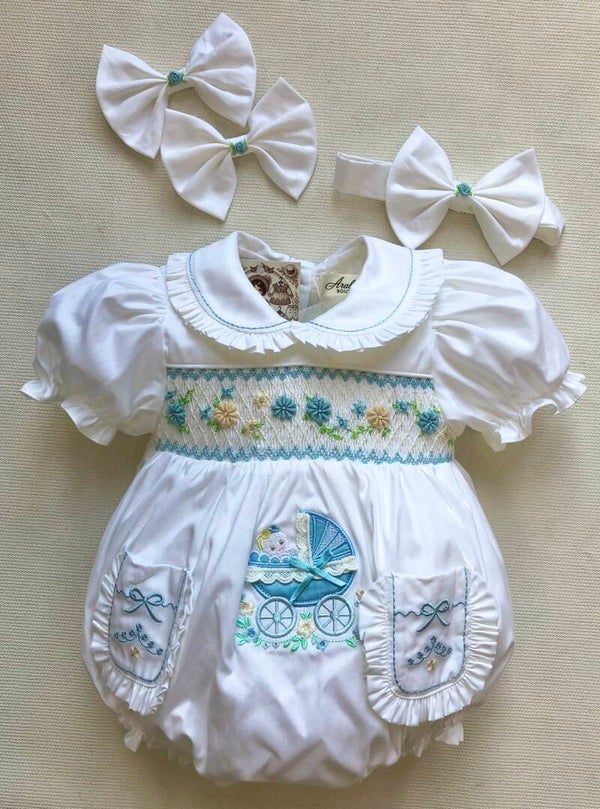White & Blue Pram Romper